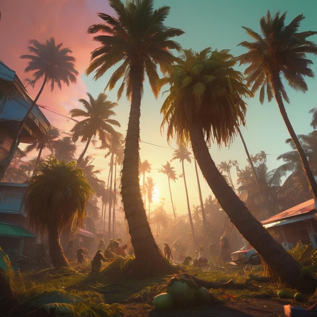 Zombie Monkey Clowns in Palm Tree: Digital Matte Painting