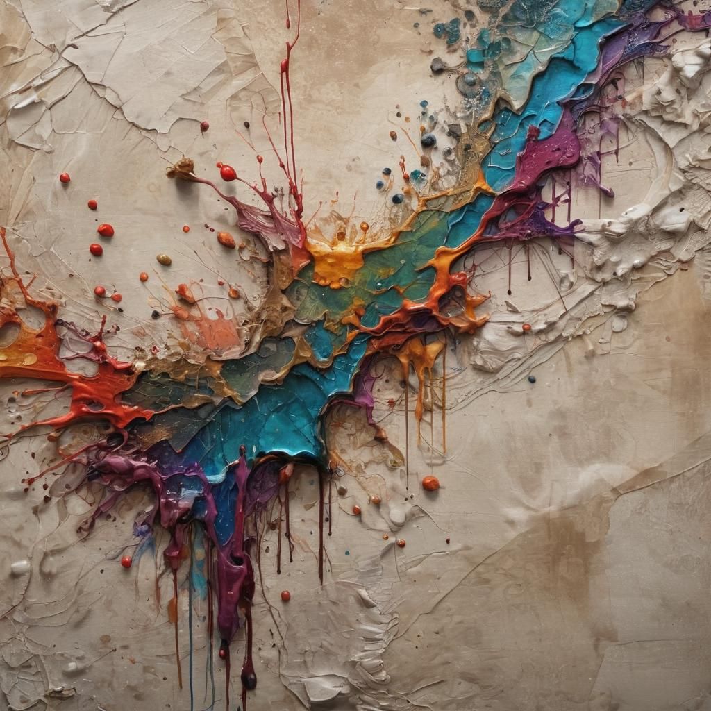 Dynamic Mixed Media Art on Ripped Rice Paper