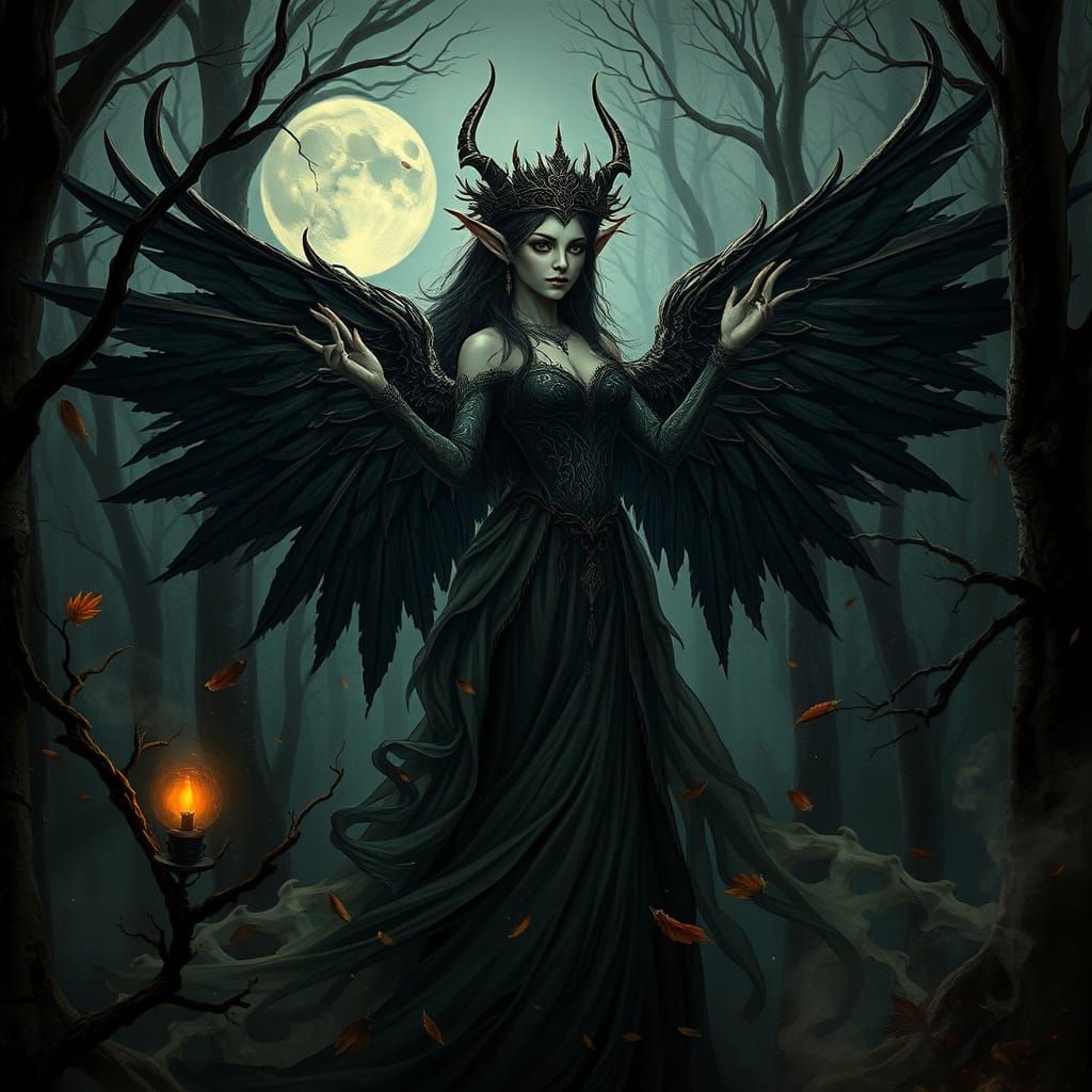 Dark Fae Queen Rises From Forest in Thorny Crown