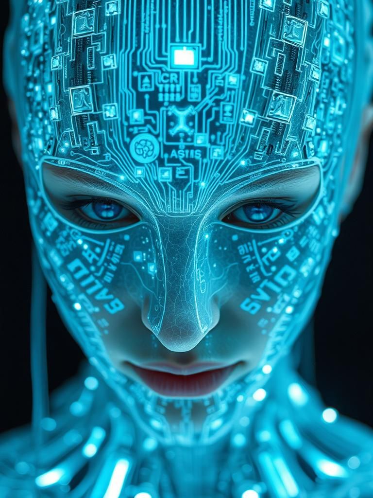 Cyberpunk Woman in Cosmic Circuit Board