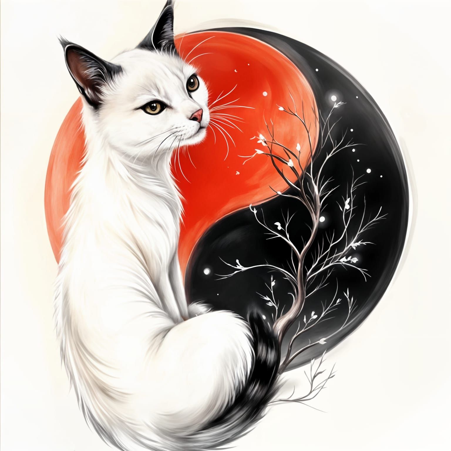 Surreal Chinese Cat in Soft Winter Landscape