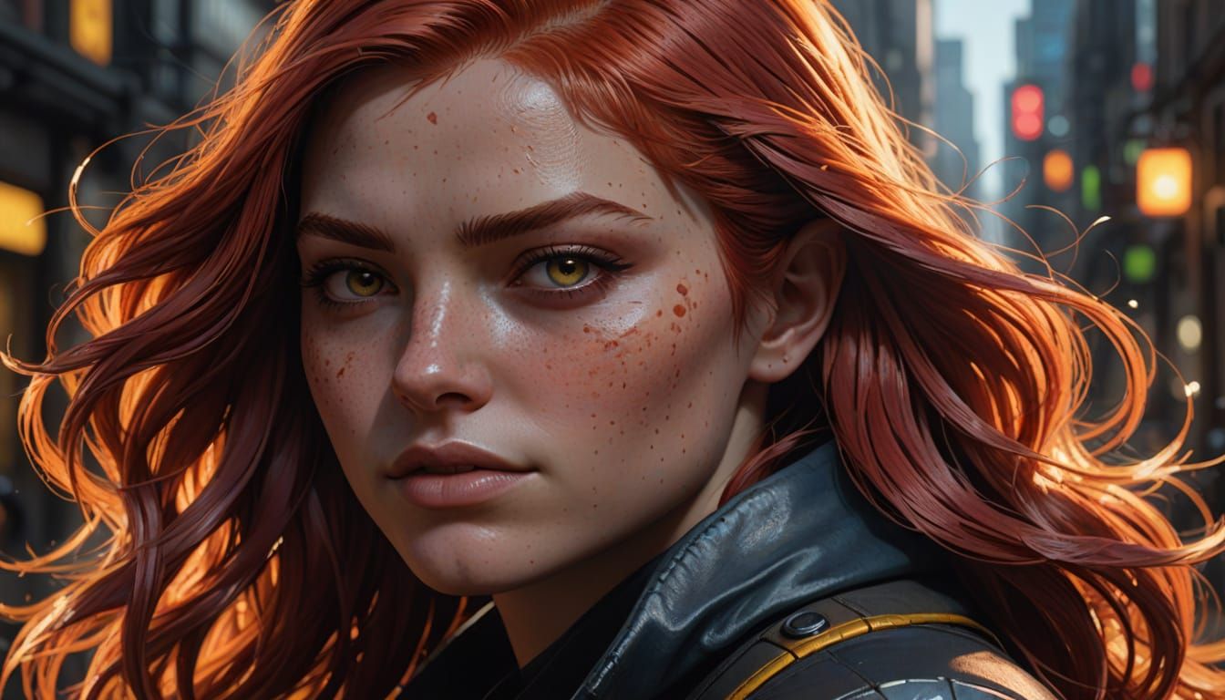 Vibrant Oil Painting of a Red-Haired Girl