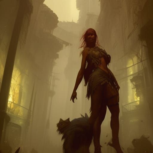 Fantasy Humanoid Figure with Tail, Detailed Dark Art