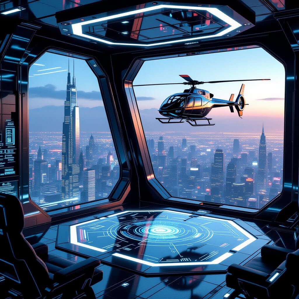 Cyberpunk Penthouse: Supervillain's Opulent Metropolis Base