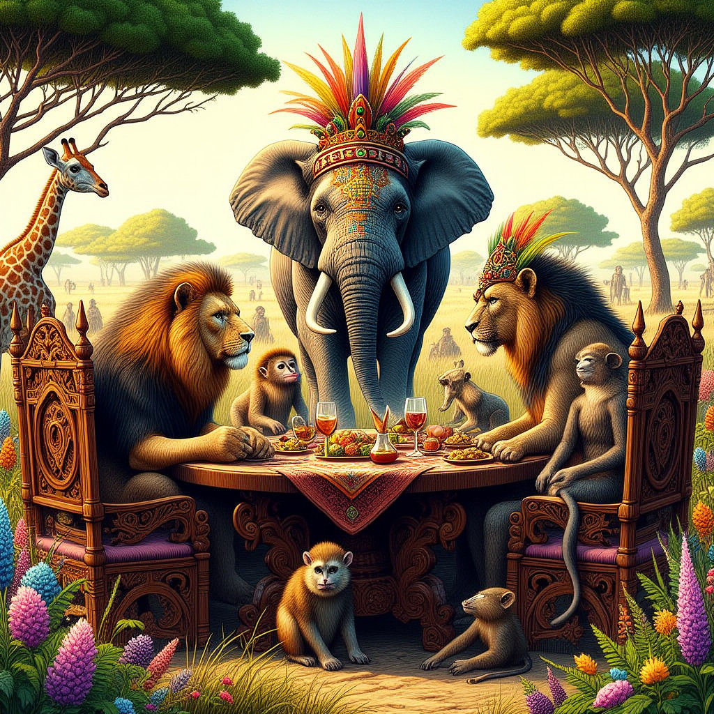 African Animals Feast in a Savanna Dreamscape