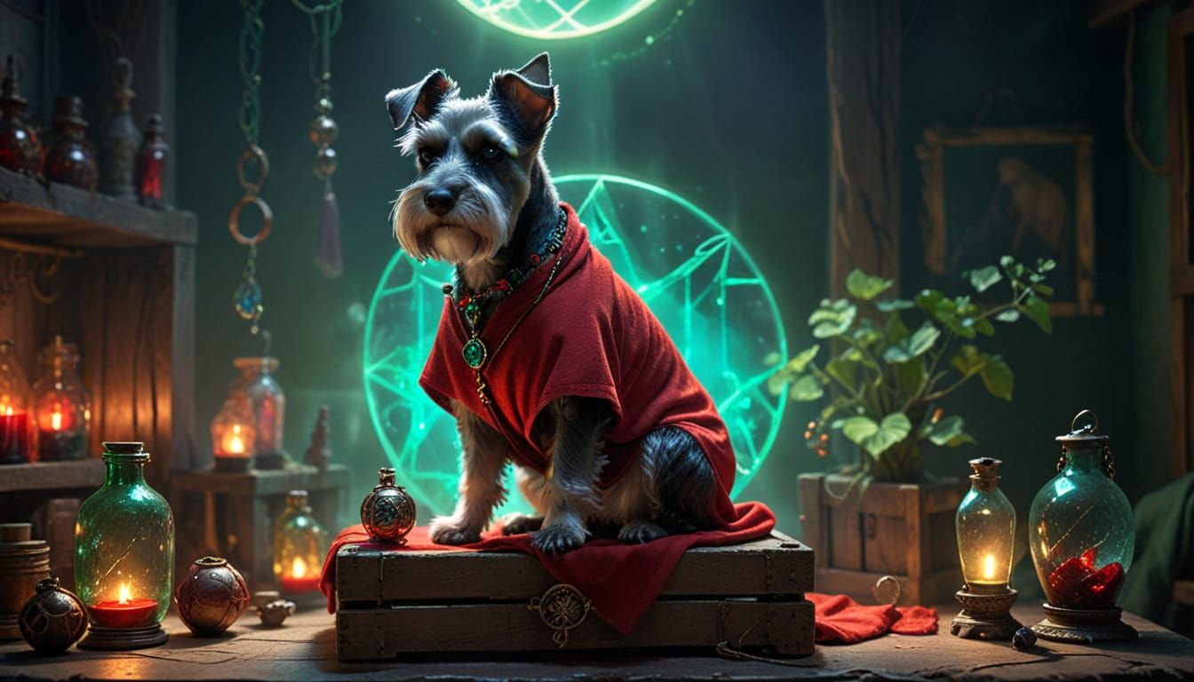 Wizard Schnauzer Apprentice on Ancient Crate