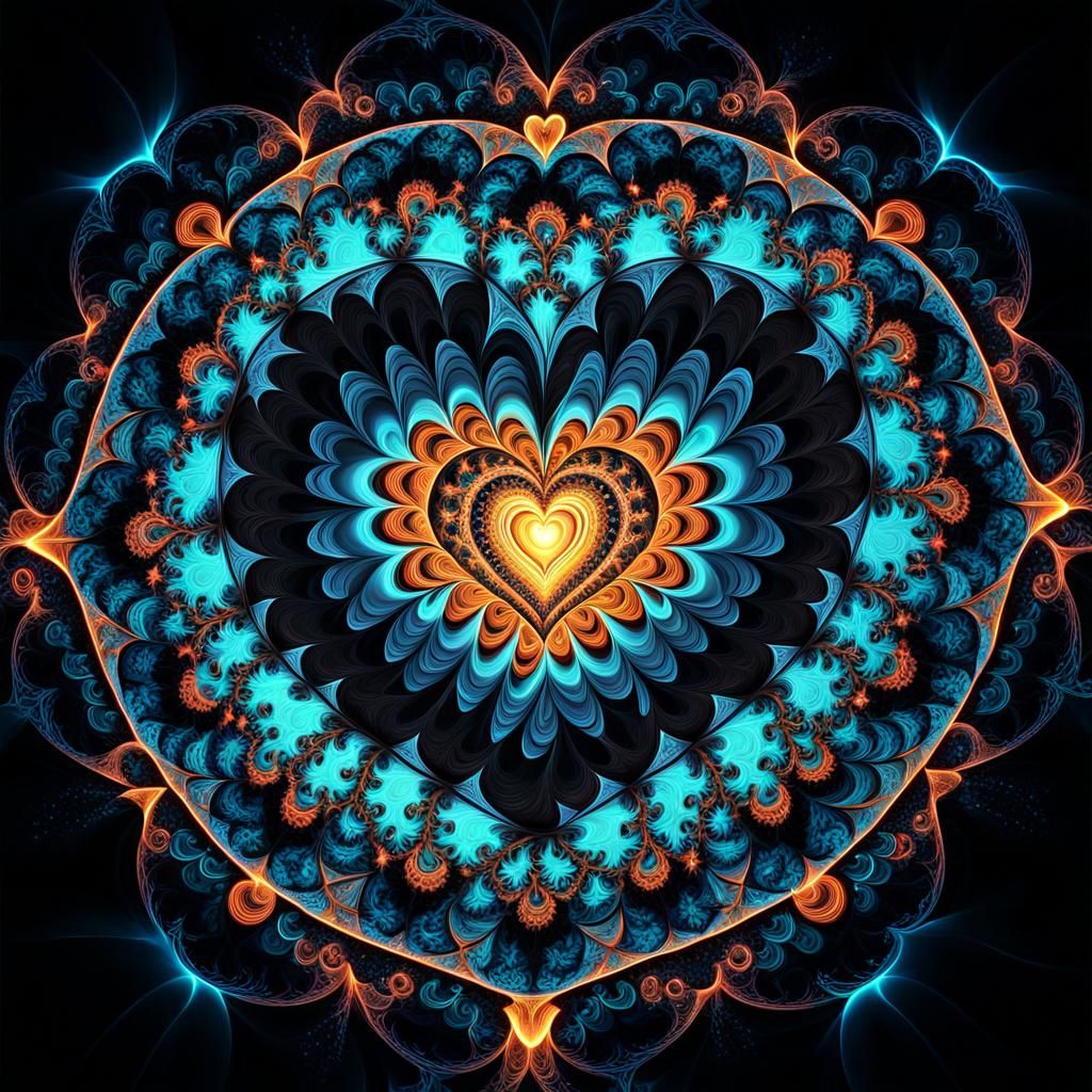 Glowing Heart in Geometric Fractal Abstraction