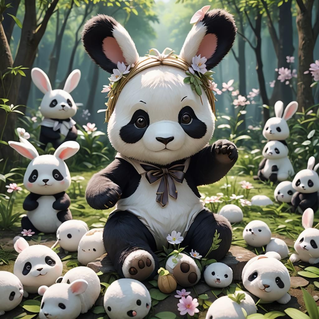 Panda in Bunny Mask: 3D Anime Art
