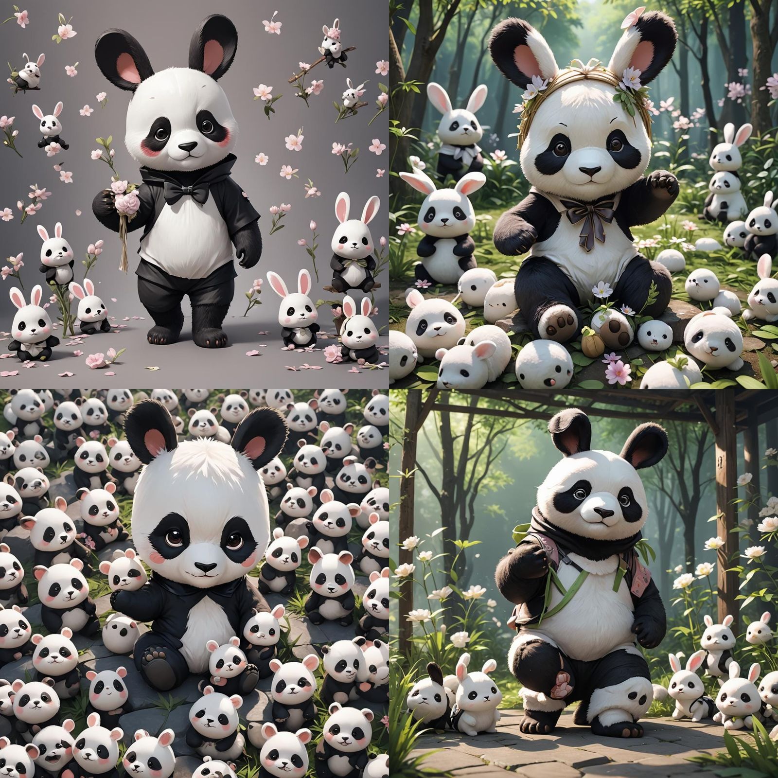 Cute Panda in Bunny Mask: 3D Anime Art