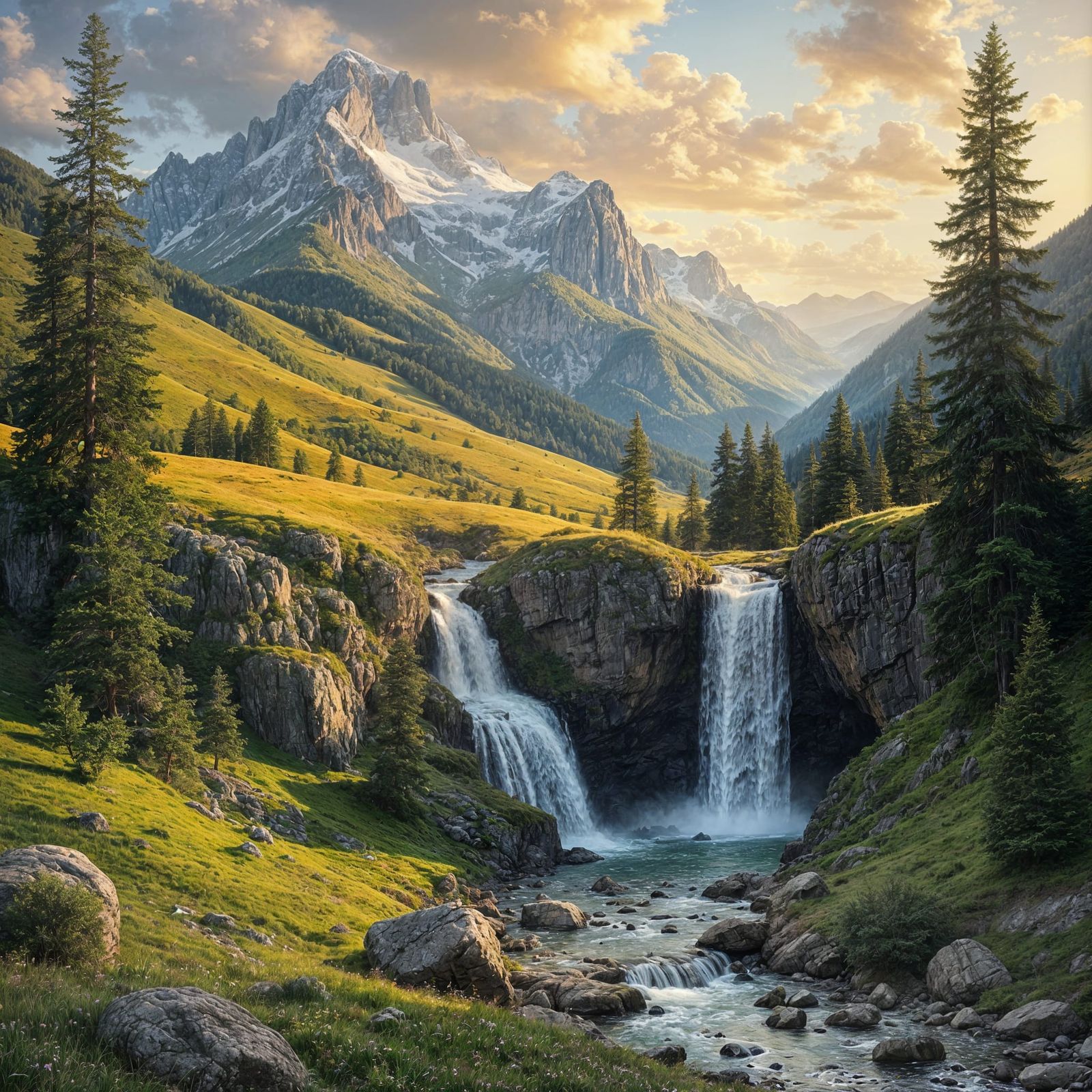 Sweeping Landscape of Hills and Valleys at Sunset