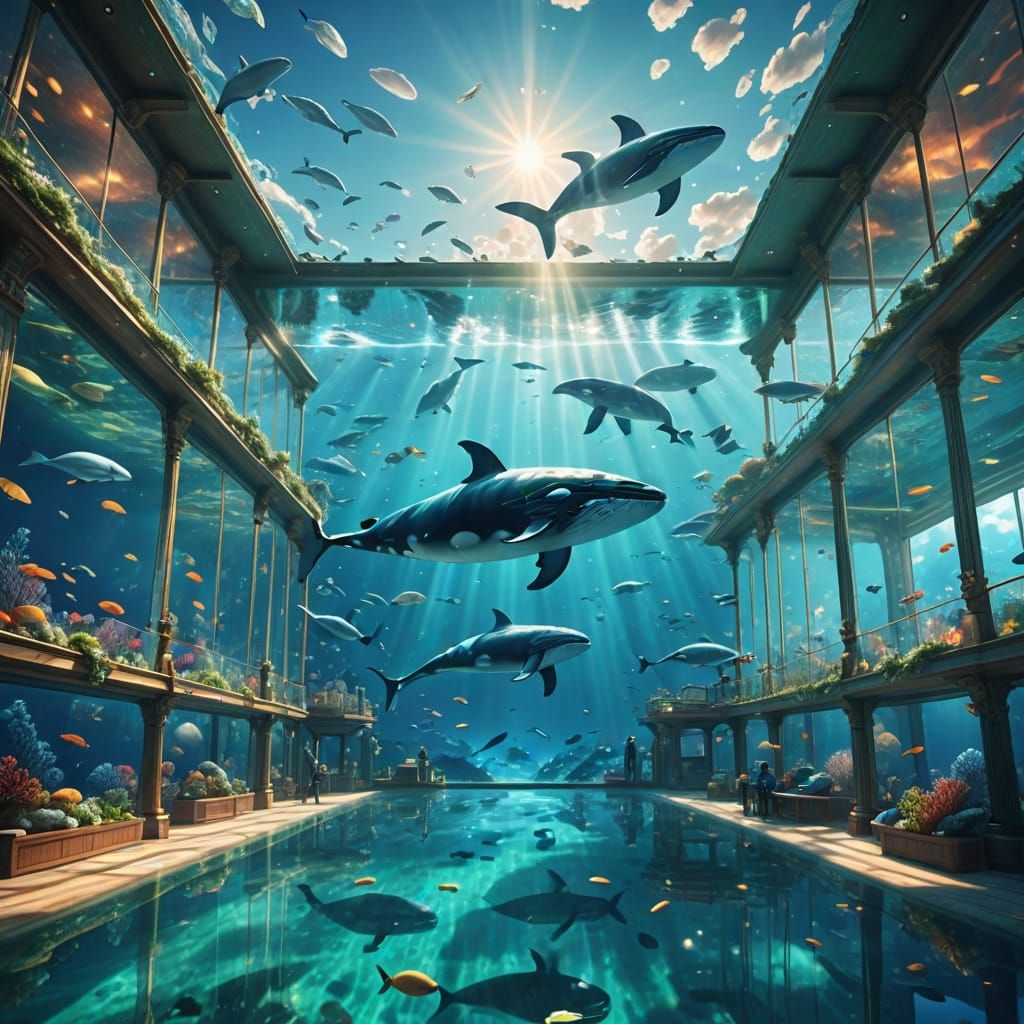 Surreal Sky Aquariums with Whales in Dreamlike Digital Art