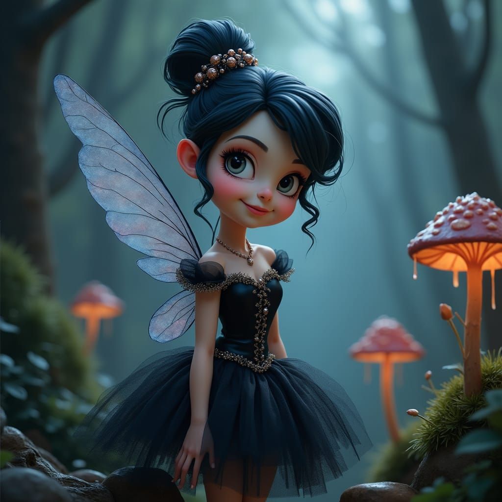 Dark Tinkerbell in Victorian Dress, Dark Fantasy Illustratio...