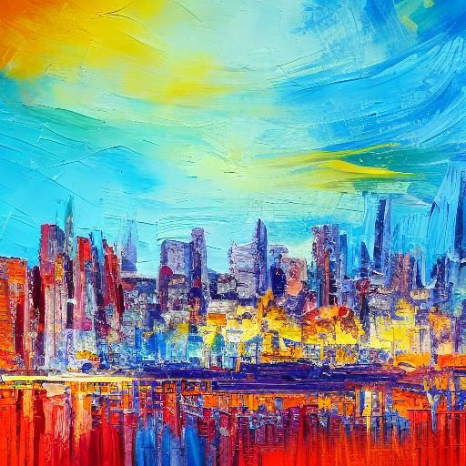 Underwater Cityscape in Neo-Impressionistic Oil Painting