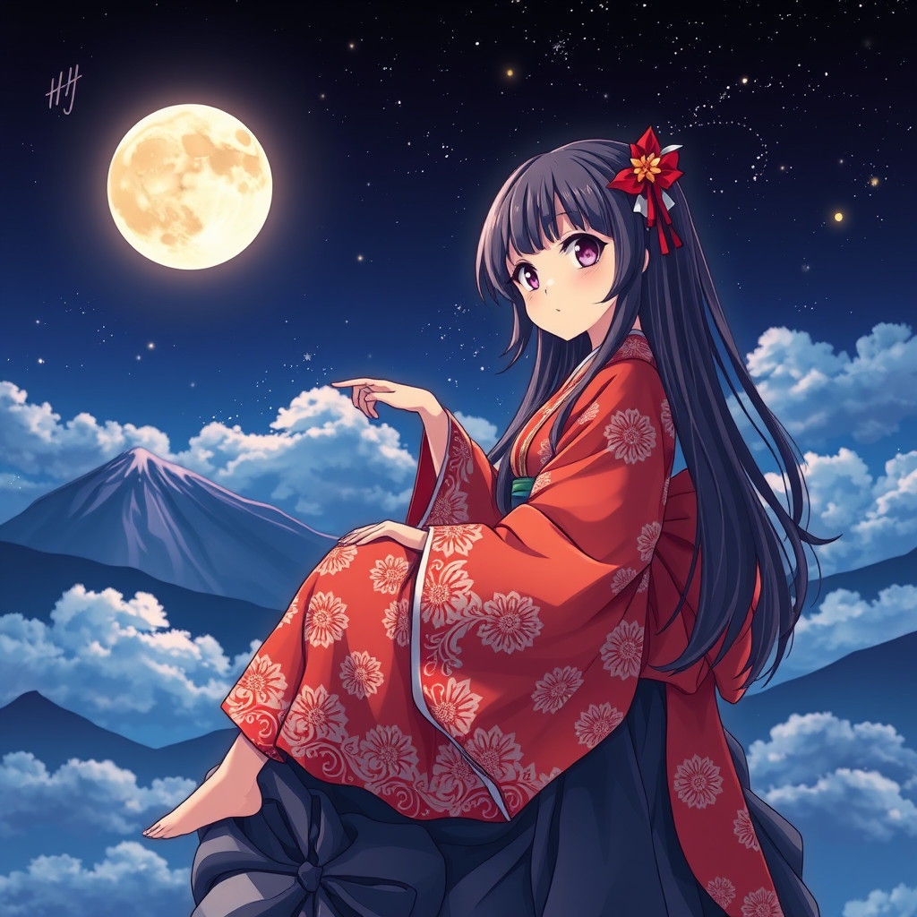 Anime Girl on the Moon in Manga Style