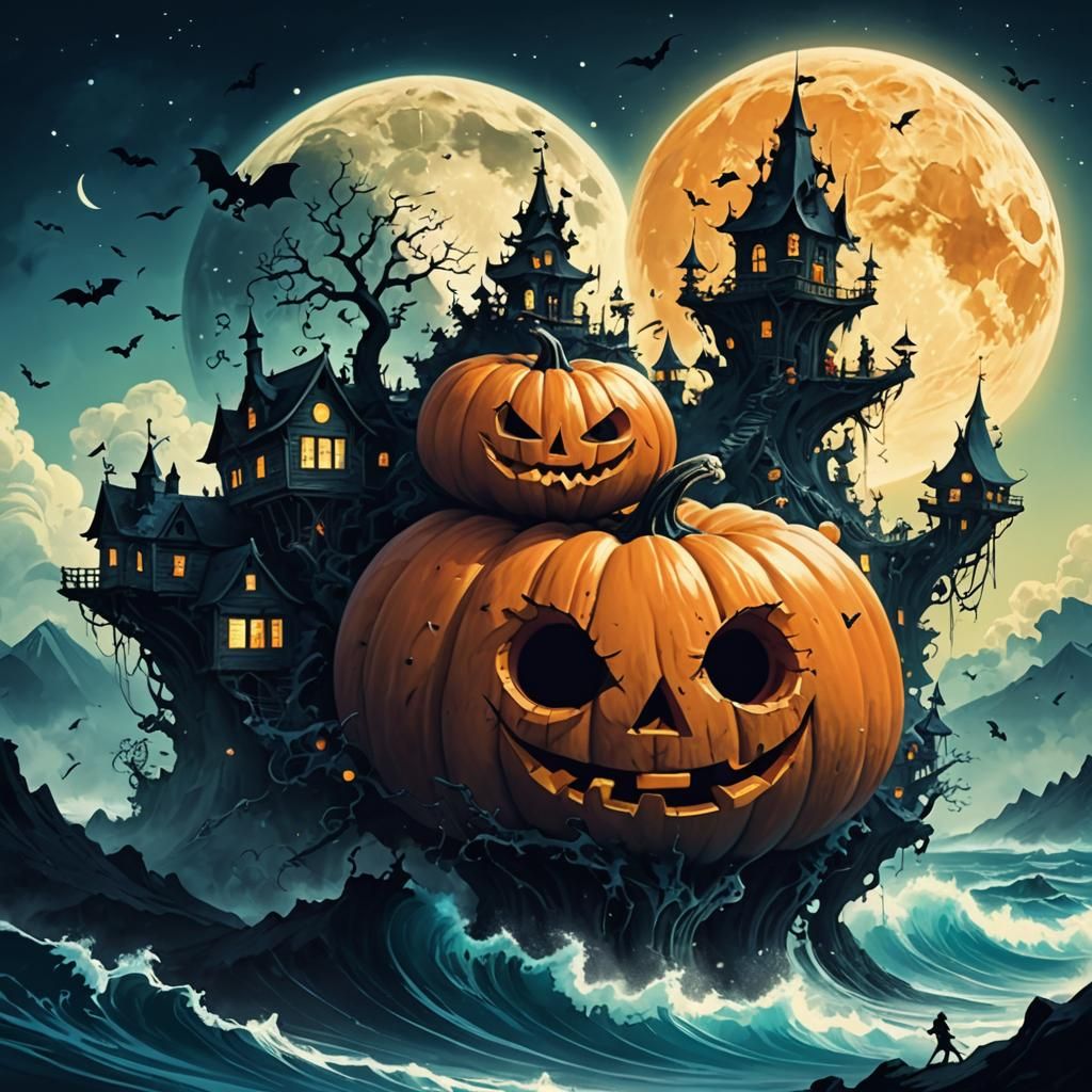 Fractal Halloween Landscapes in Ink Style