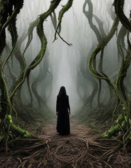 Menacing Vine Monster in Shadowy Swamp