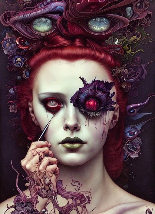 Sinister Portrait of Woman Writing Books in Digital Art