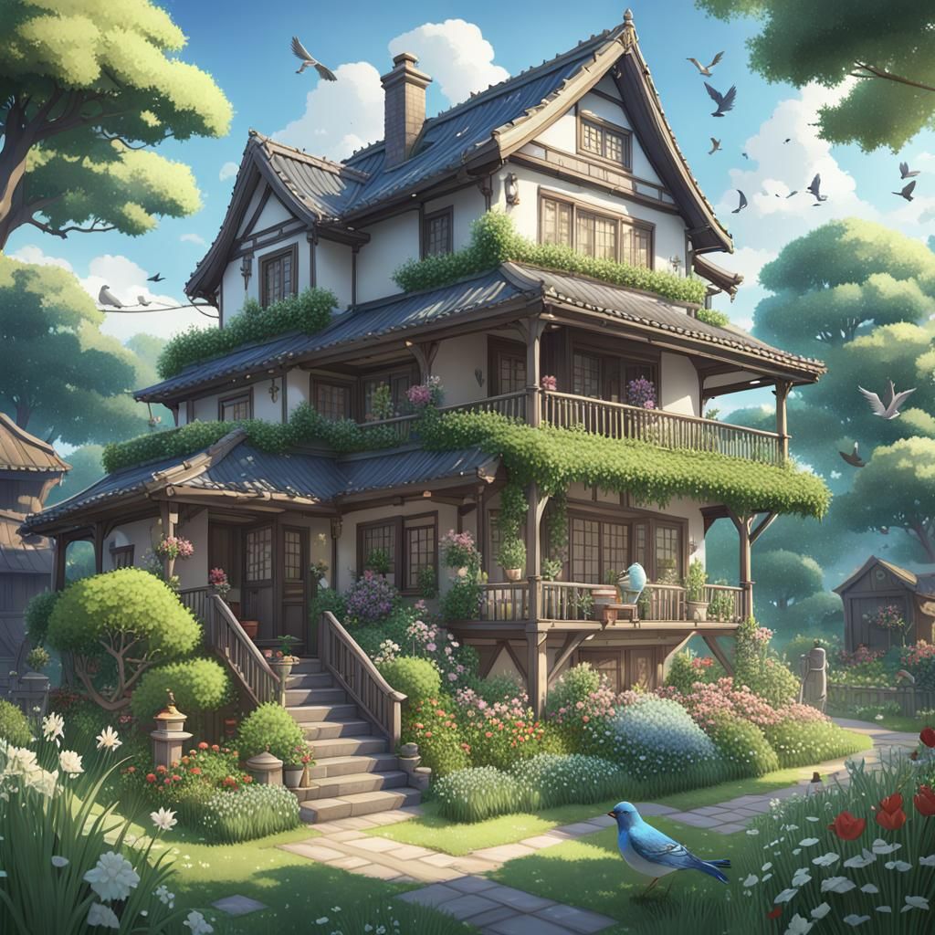 Grandma's House with Garden in 3D Anime Style