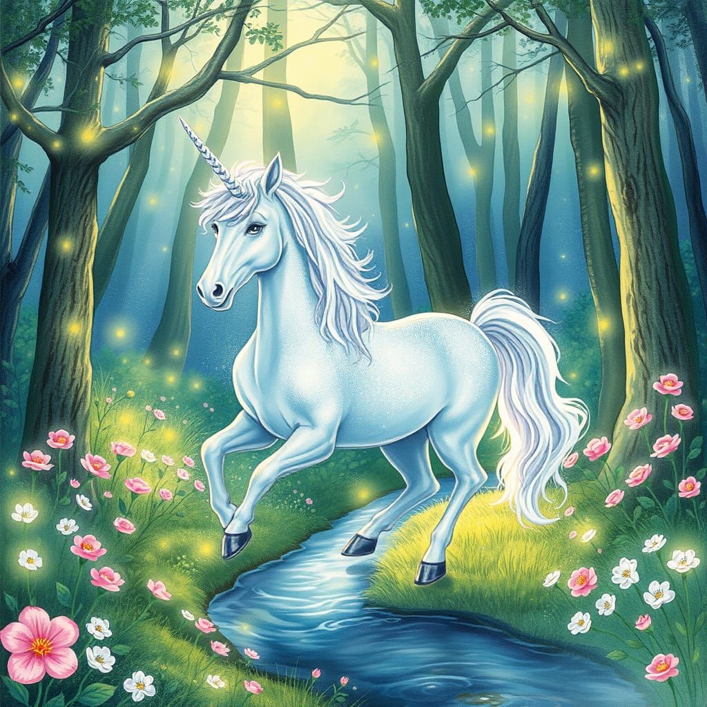 Majestic Unicorn in Whimsical Watercolor Style