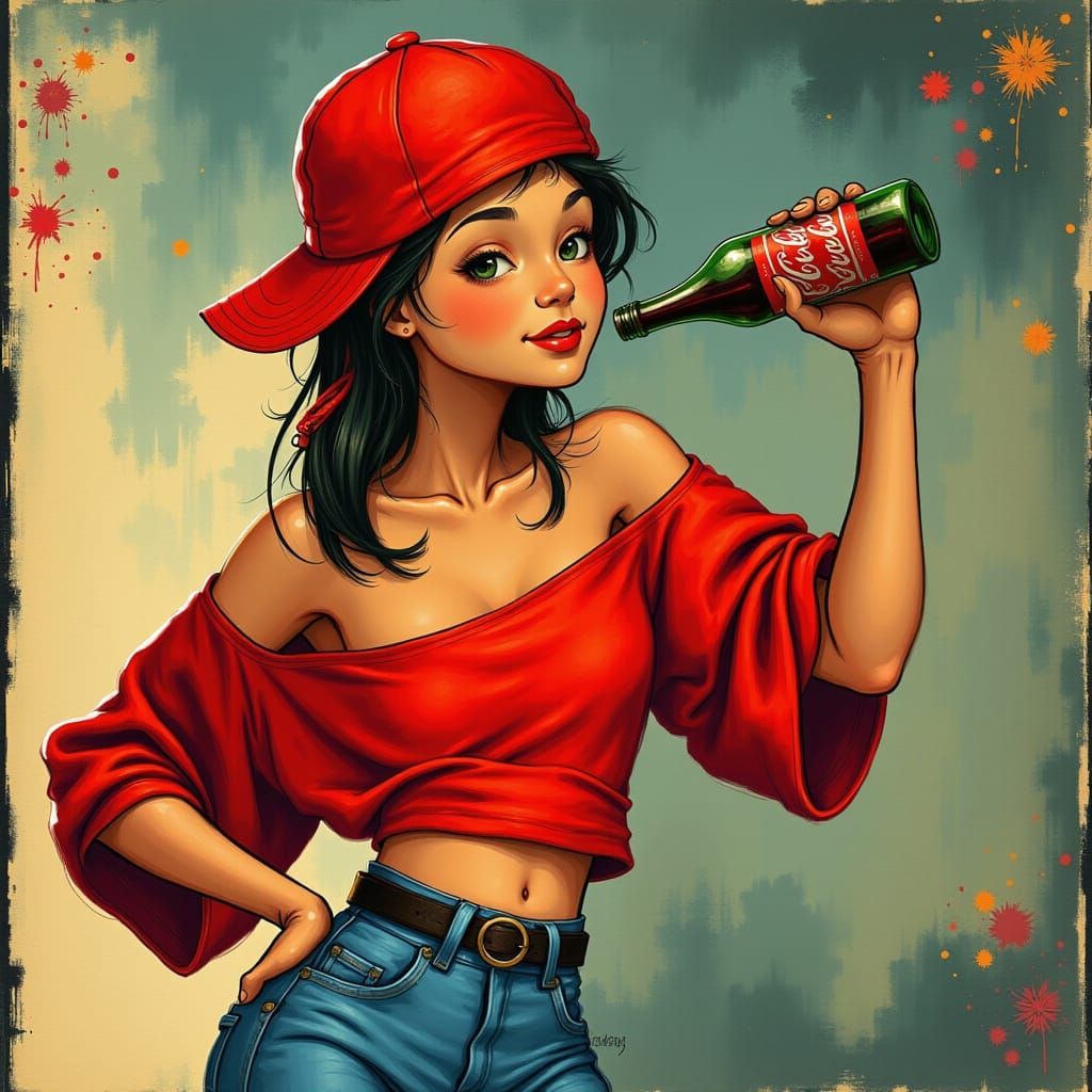 1980s Supermodel Coca Cola Ad, Pop Art Style