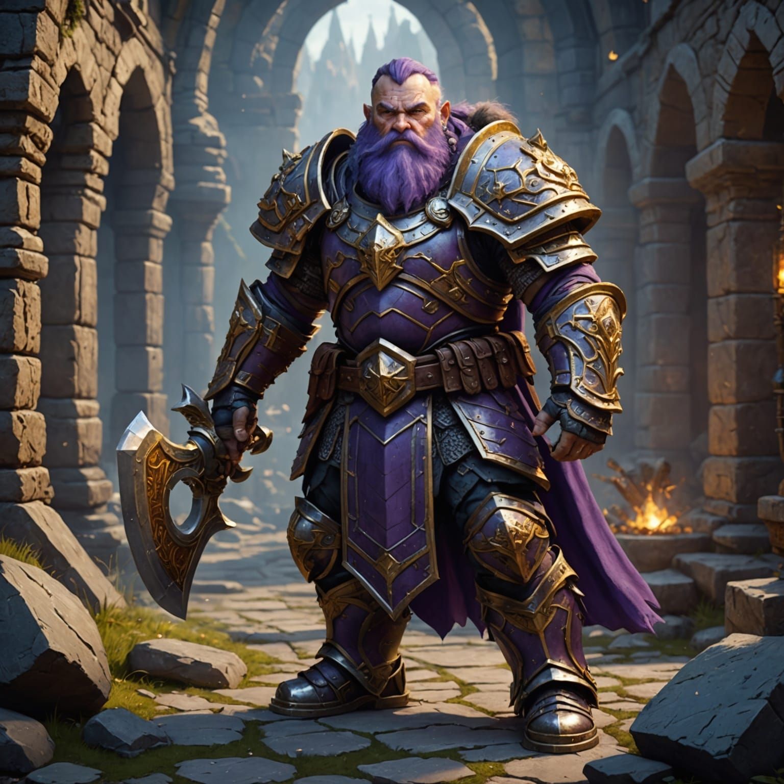 Armored Dwarf Warrior with Warhammer, Dark Fantasy Art