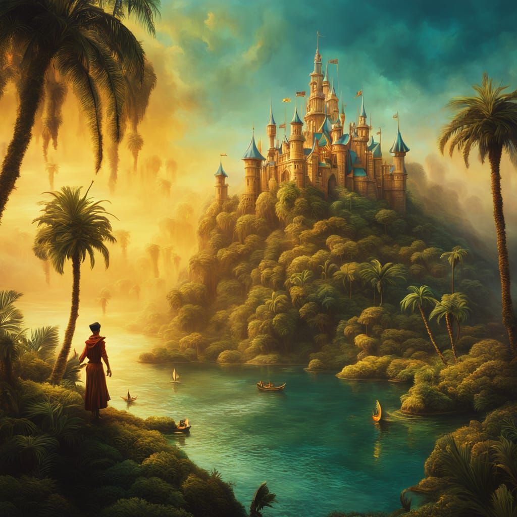 Peter Pan in Neverland, Surrealist Oil Painting