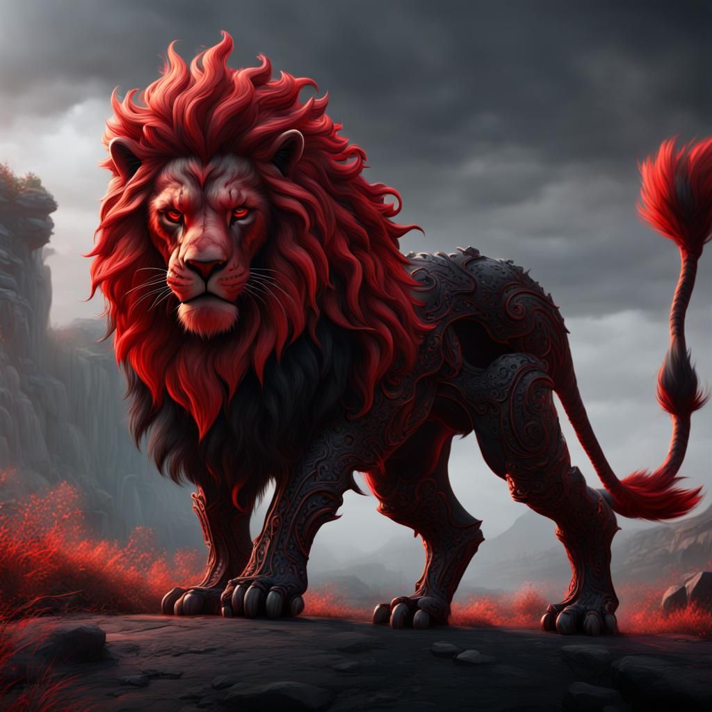 Red and Black Lion in Detailed Matte Painting