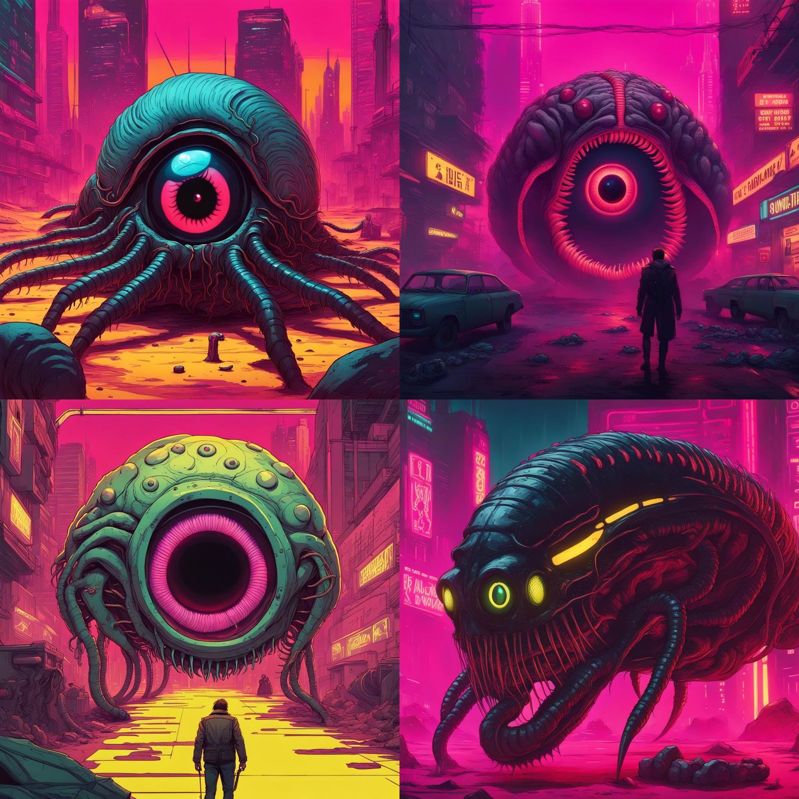 Giant Eyeball Centipede Crawls Dystopian Skullscape