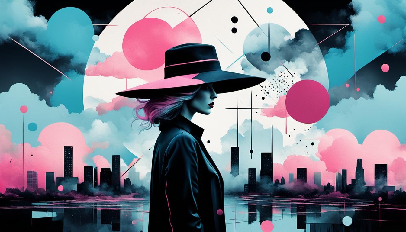 Surreal Woman with Abstract Shapes in Dreamscape