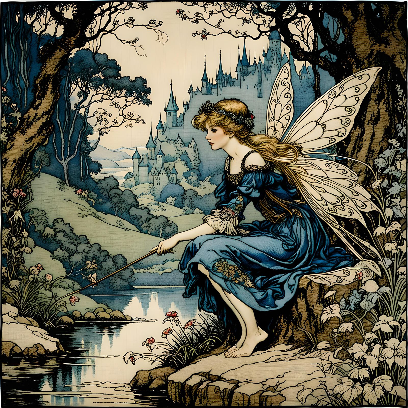 Fairy Embroidered on Tapestry in Illustration Style