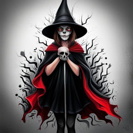 Creepy Teen Witch in Graffiti Splash Art Style