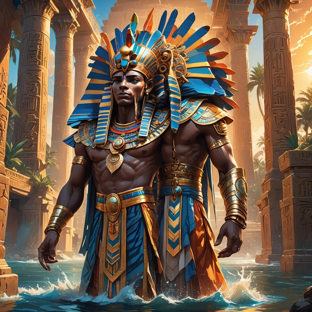 Pharaoh on the Nile in Vibrant Fantasy Art
