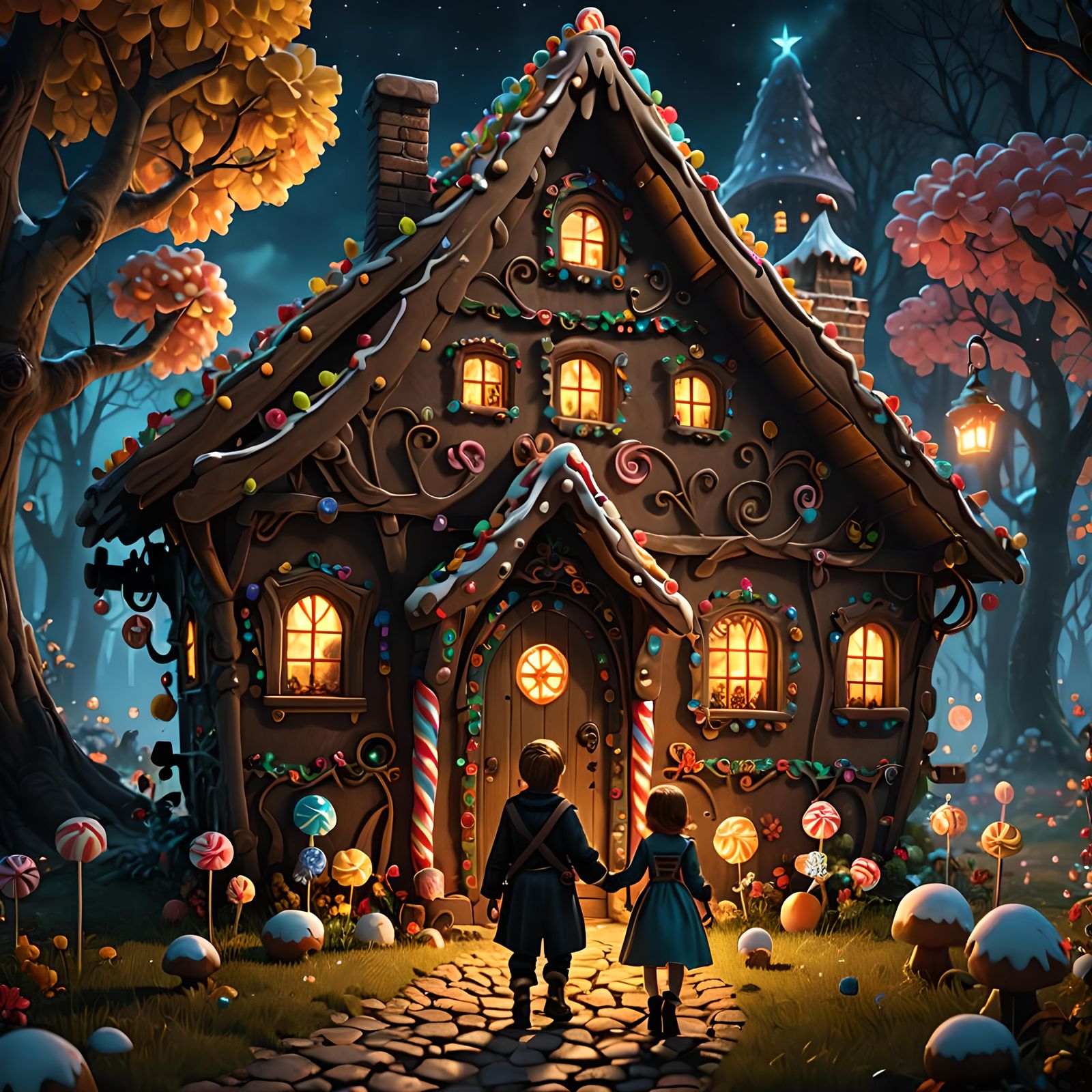 Hansel and Gretel at the Gingerbread House