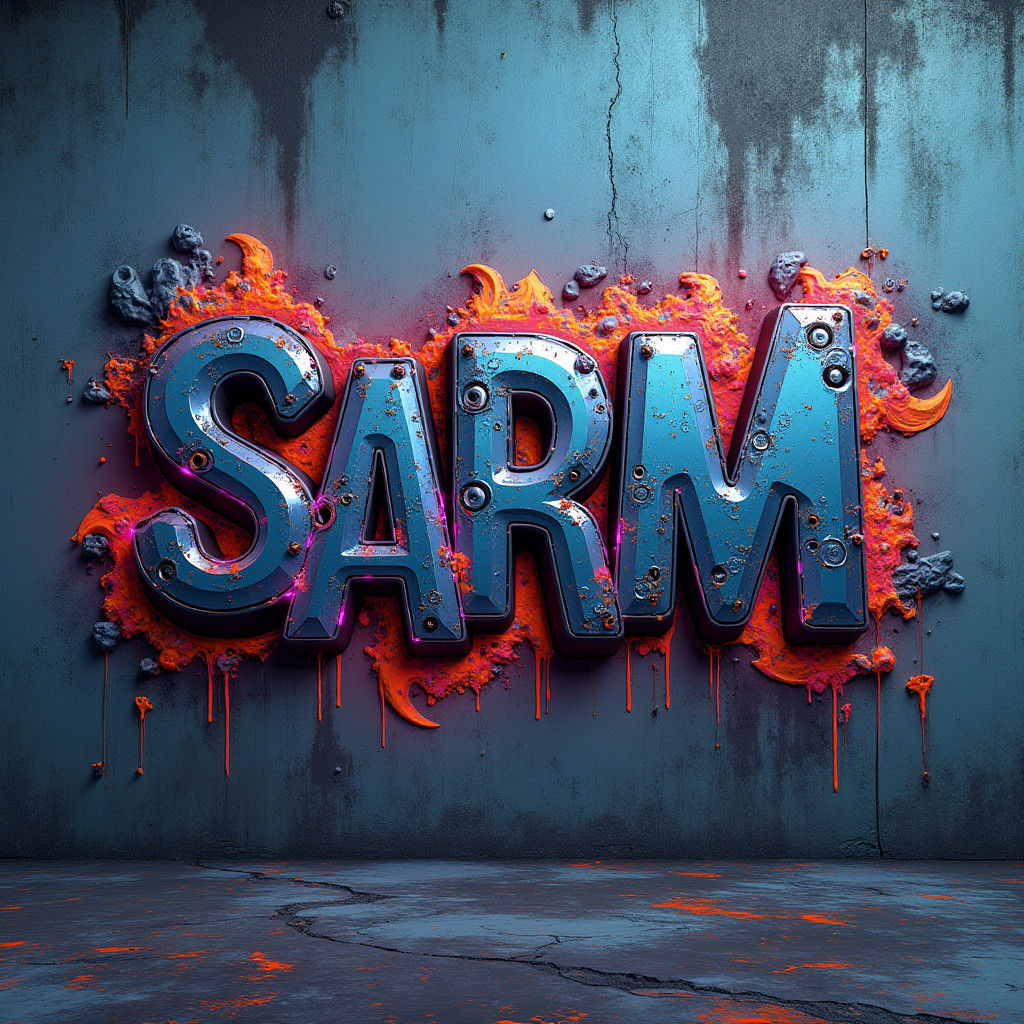 Cyberpunk Graffiti Art: Metallic SARM in 3D