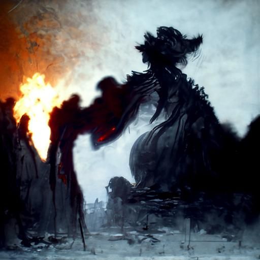 Fiery Silhouette: A Gothic Horror Scene