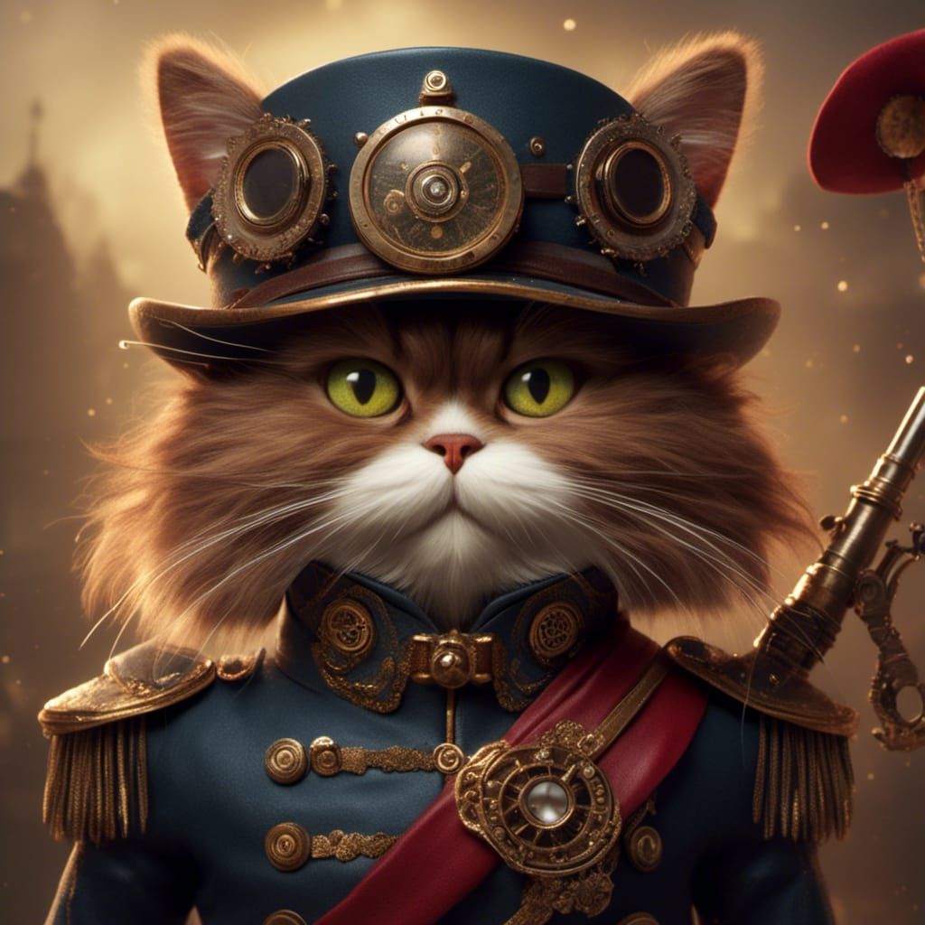 Steampunk Persian Cat Soldier in Detailed Armor