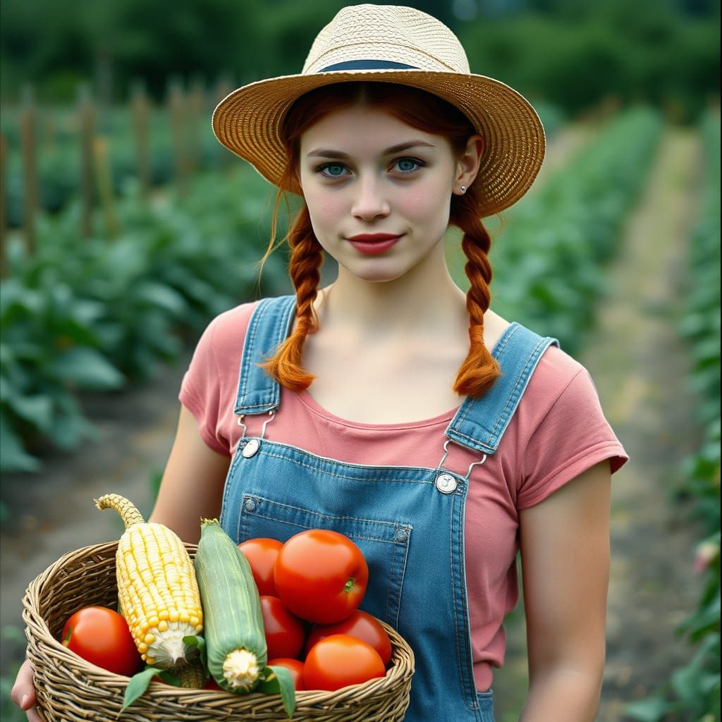 Red-Haired Woman With Vegetables in Cinematic Style