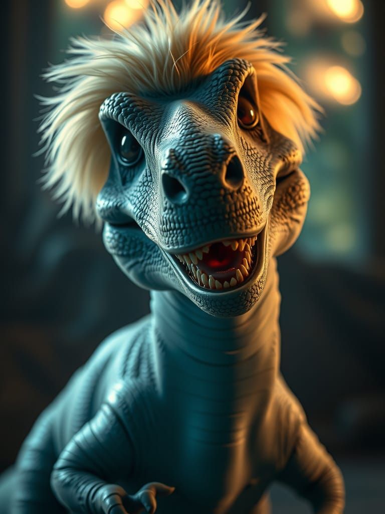 Cinematic Blond Dinosaur Portrait
