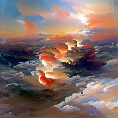 Sunset Clouds Oil Painting in Gurney Style