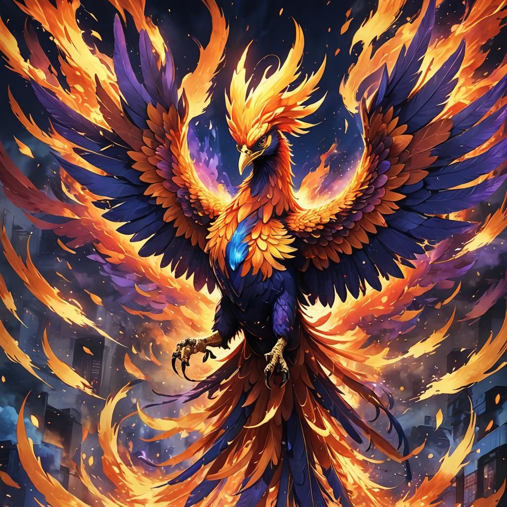 Majestic Phoenix Rising in Vibrant Anime Art