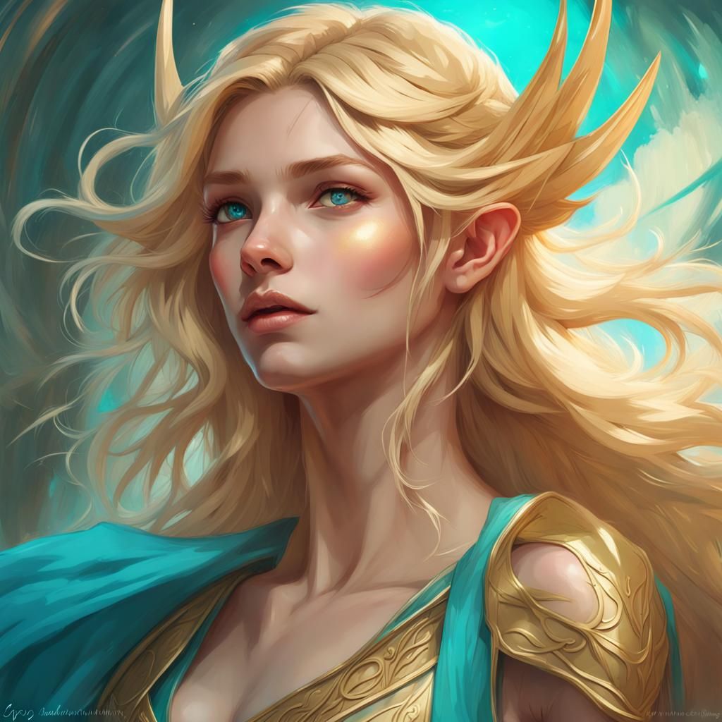 Sun Elf Bard Portrait in Art Nouveau Style