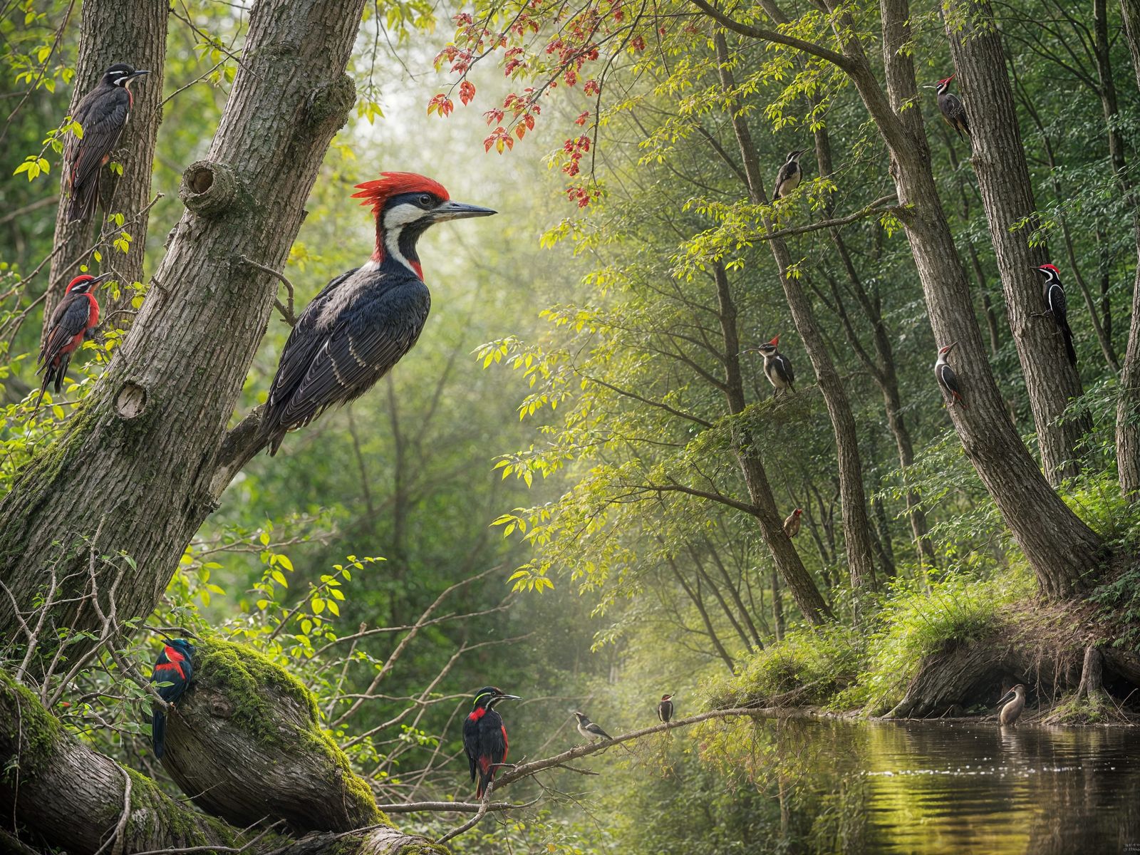 Pileated Woodpecker in Forest, Naturalistic Style