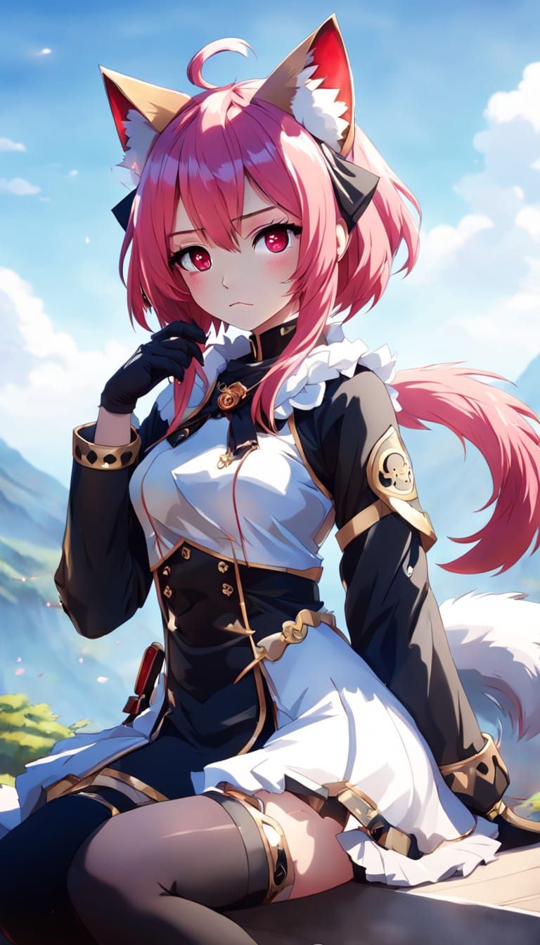 Gentle Anime Girl with Red Eyes and Pink Hair as 3D Digital...