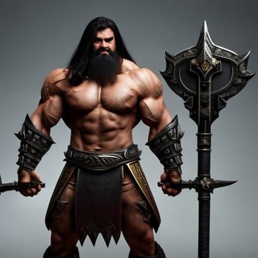 Detailed Dwarf Barbarian with Warhammer, Digital Art