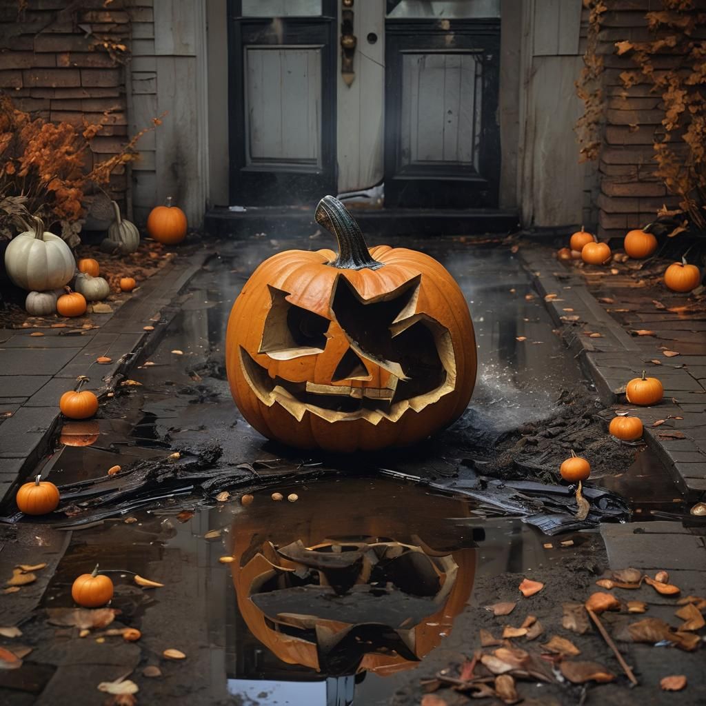 Axe Splits Halloween Pumpkin with Fiery Eyes