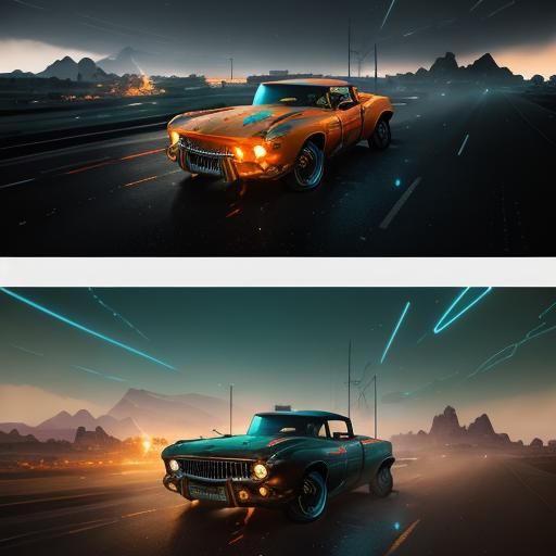 Route 66 Concept Art in Orange and Teal