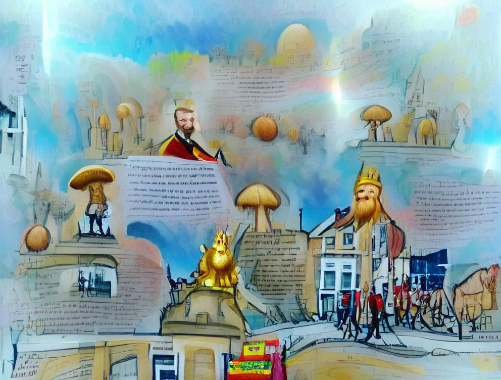 King Leopold's Arrival with Mushroom People Illustration