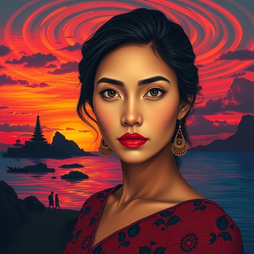 Serenity's Dreamlike Encounter: Indonesian Woman in a Surrea...
