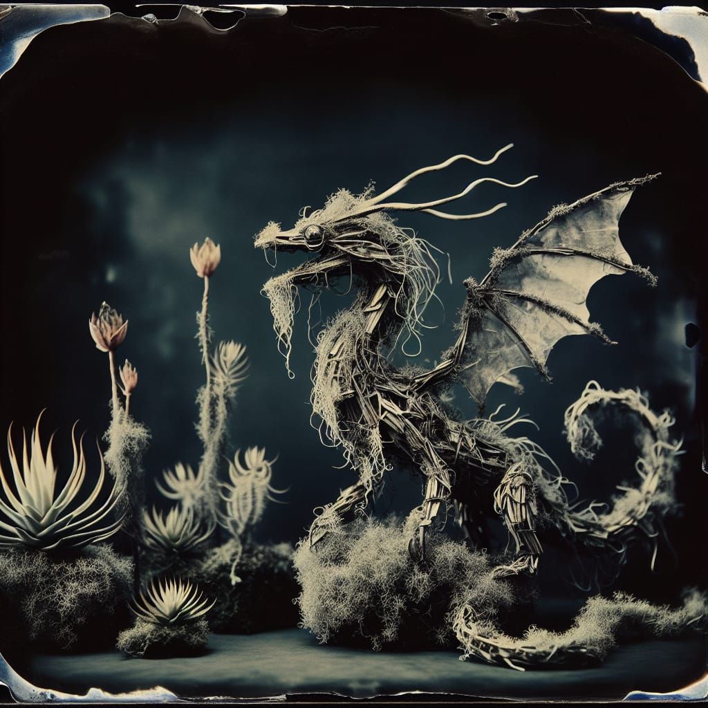 Floral Dragon in Calotype Style with LED Wings