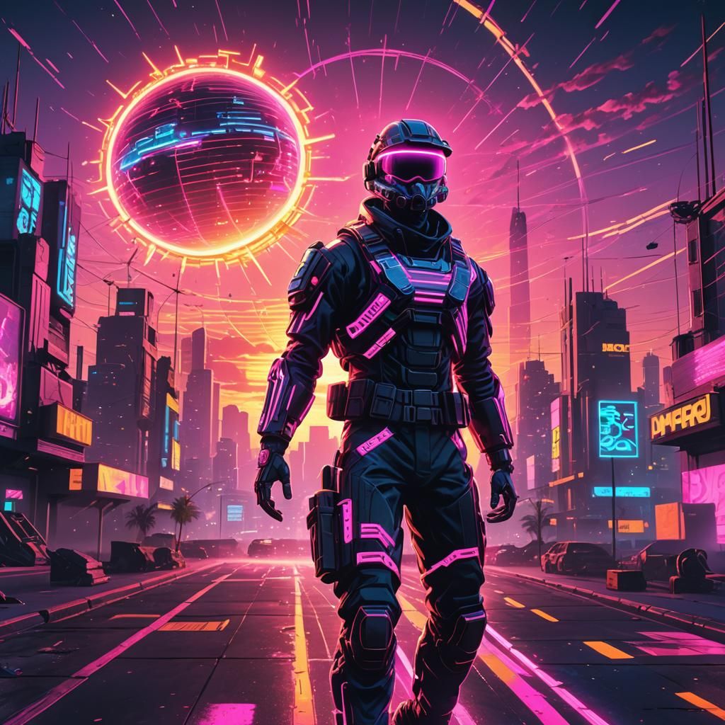 Call of Duty Character in Synthwave Neon City
